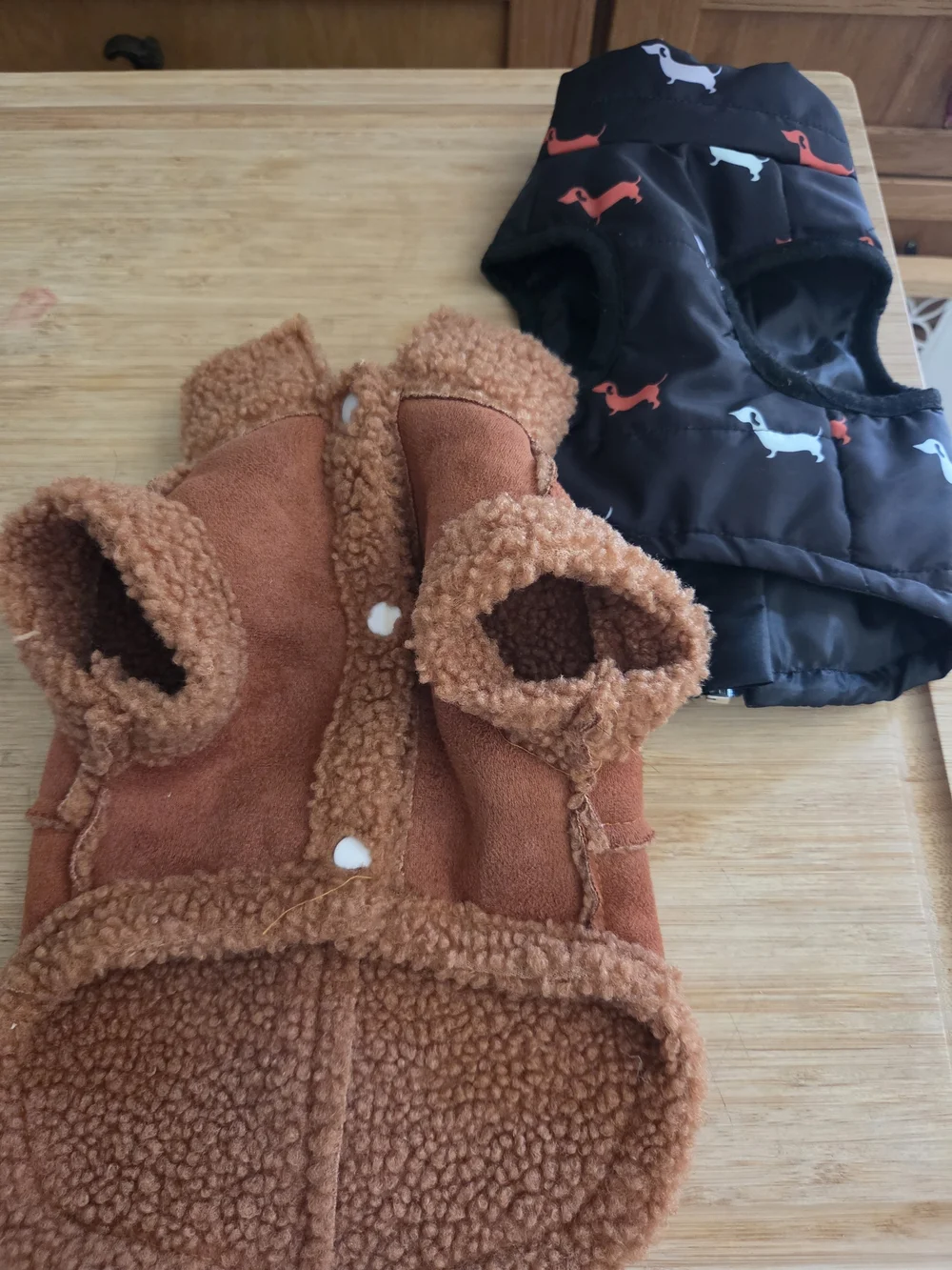 Dog Brown Sherpa Lined Jacket with Black Dachshund Print Vest